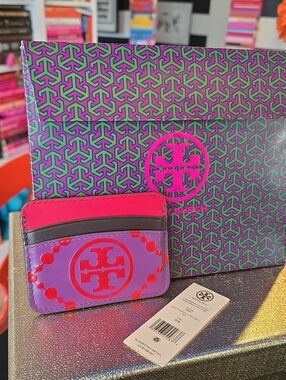 Tory Burch Pink and Purple Logo Cardholder